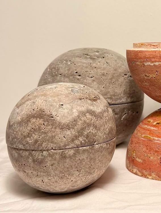 Grey Travertine Marble Incense Holder- مبخرة من حجر الترافرتين الرمادي الطبيعي