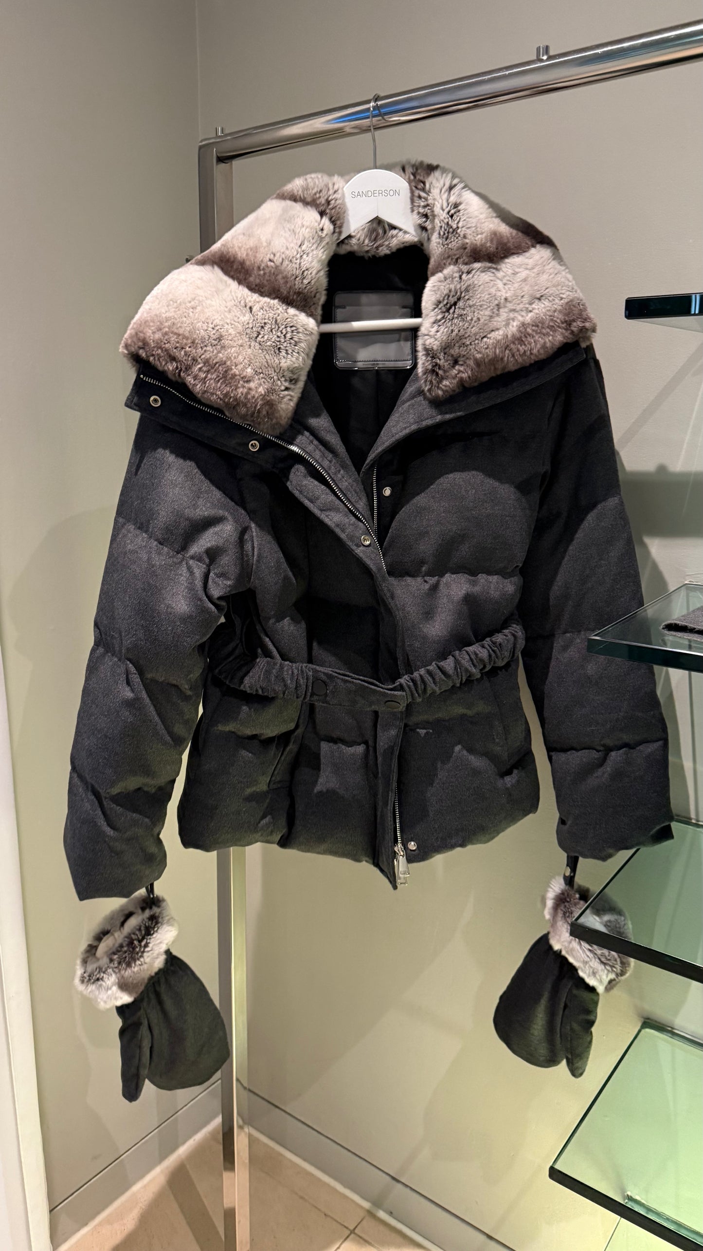 Rabbit fur jacket with gloves