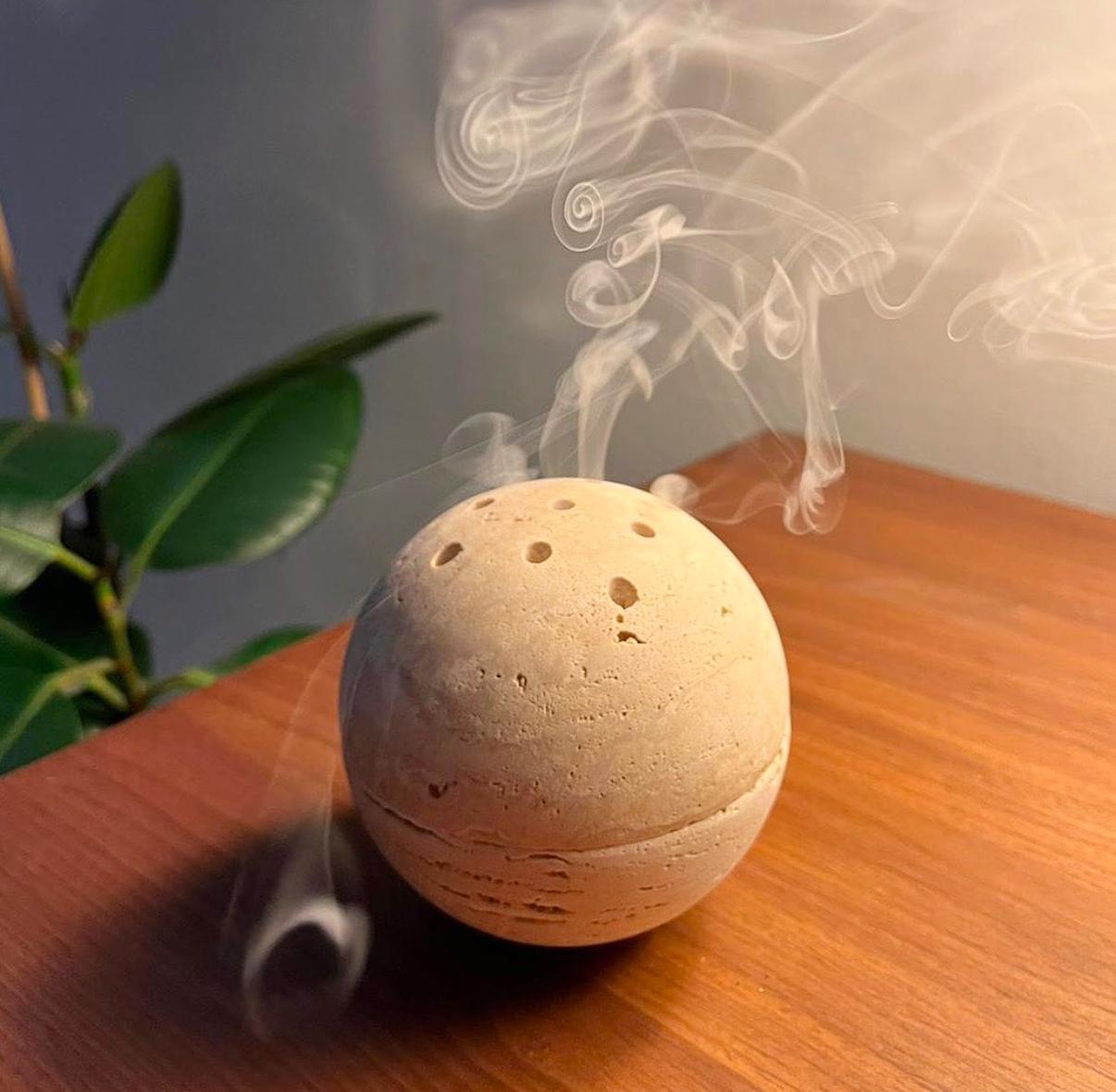 Travertine Beige Marble Incense Holder- مبخرة من حجر الترافرتين البيج الطبيعي